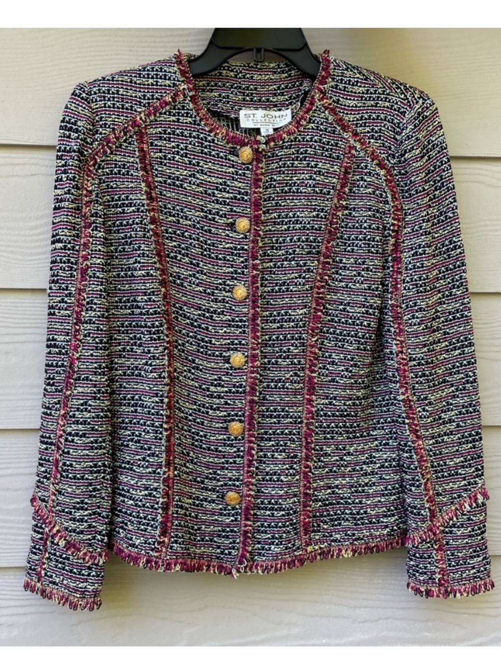 ST. JOHN COLLECTION Gold Button Black Tweed Jacket Sz 10